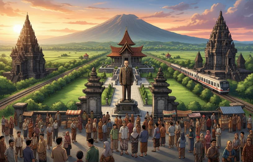 Pemandangan kawasan kota tua Blitar dengan bangunan kolonial bersejarah, mencerminkan perpaduan warisan Belanda dan sejarah kemerdekaan Indonesia.